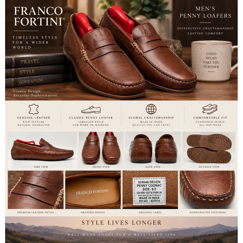 Franco Fortini Deven Mens Penny Loafers Cognac Brown Leather Driving Mocs 9.5